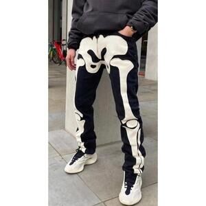 MNML Black and white  Skeleton Bone Print Jeans Size 31
